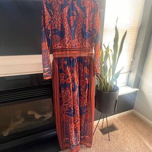 Boutique Orange and Blue Paisley Maxi Dress